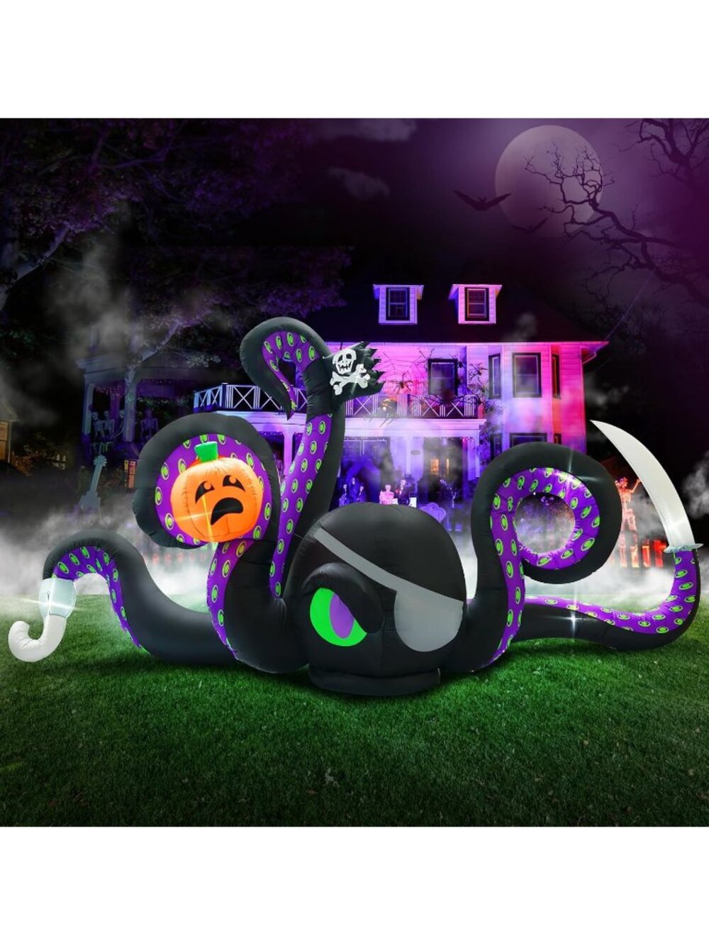 🎃13Ft Halloween Inflatables Giant Octopus Black Sticky Pumpkin LED Light